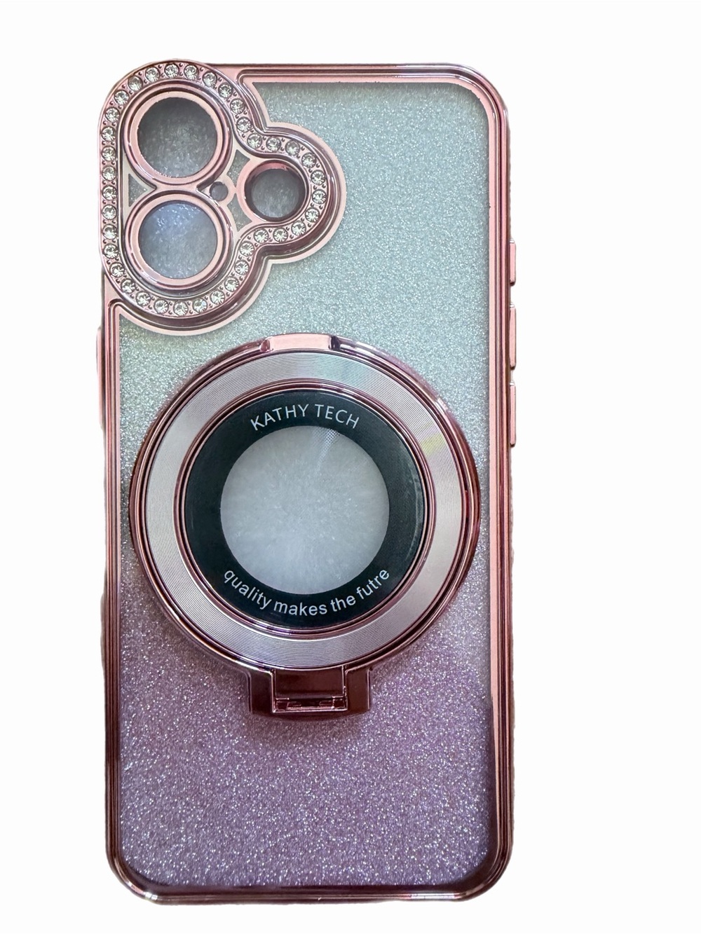 Kathy Tech Rose Gold Glitter Phone Case with Ring Holder for IPhone 17